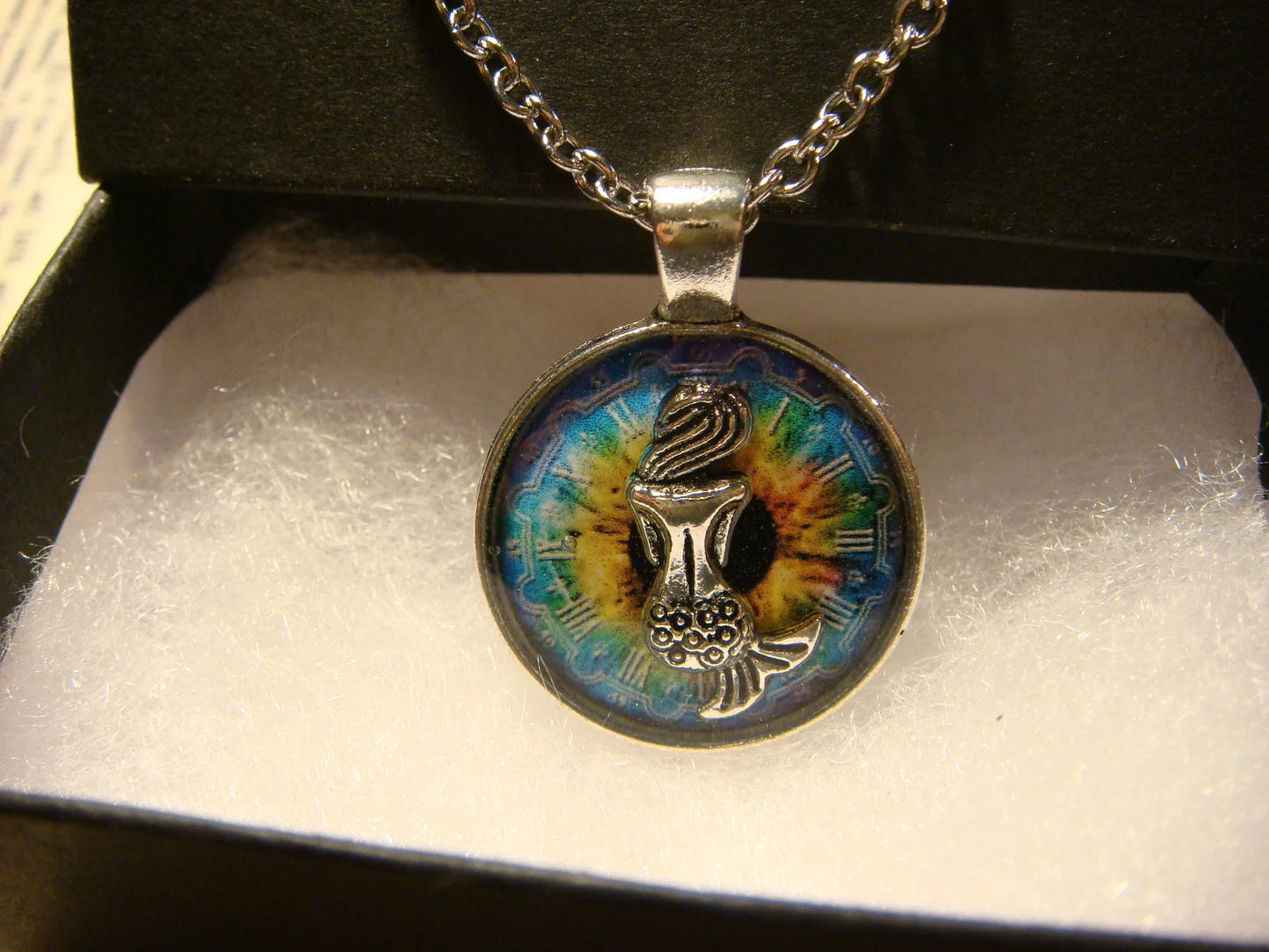 Mermaid over Colorful Clock Small Pendant Necklace