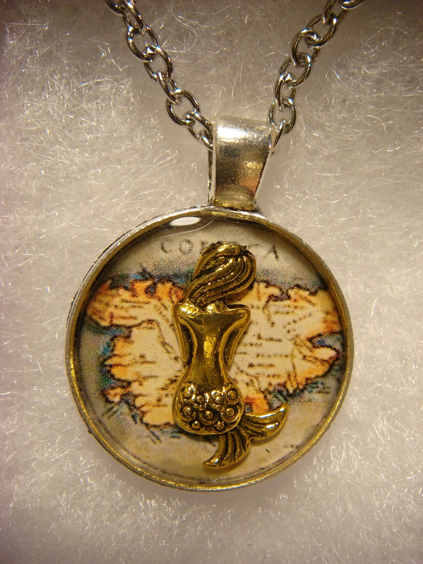 Mermaid over Map Small Pendant Necklace