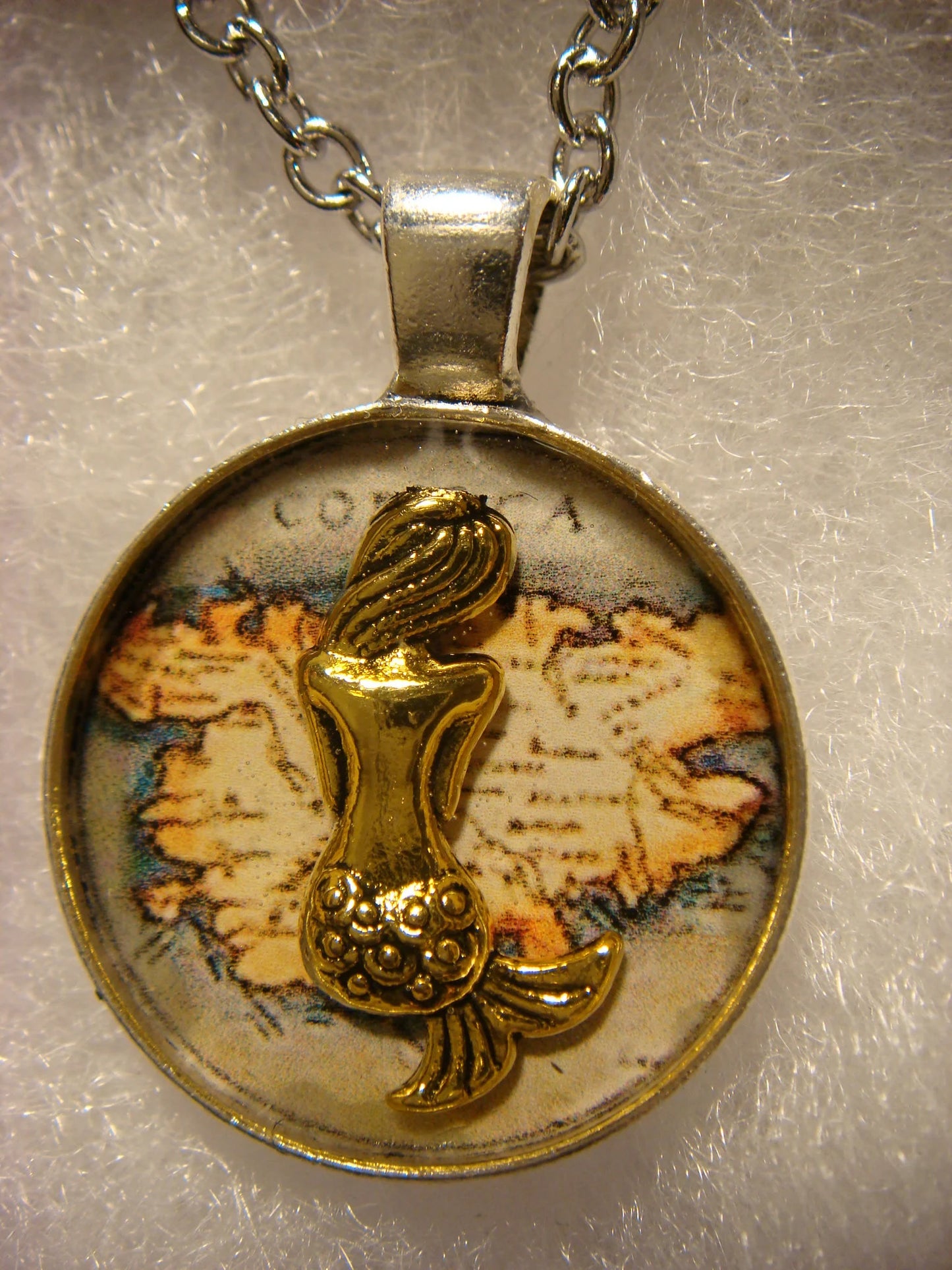 Mermaid over Map Small Pendant Necklace
