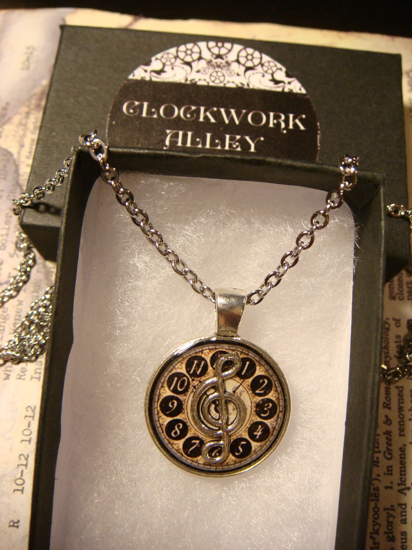 Treble Clef over Clock Small Pendant Necklace