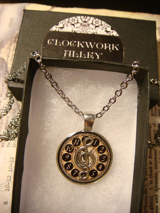 Treble Clef over Clock Small Pendant Necklace
