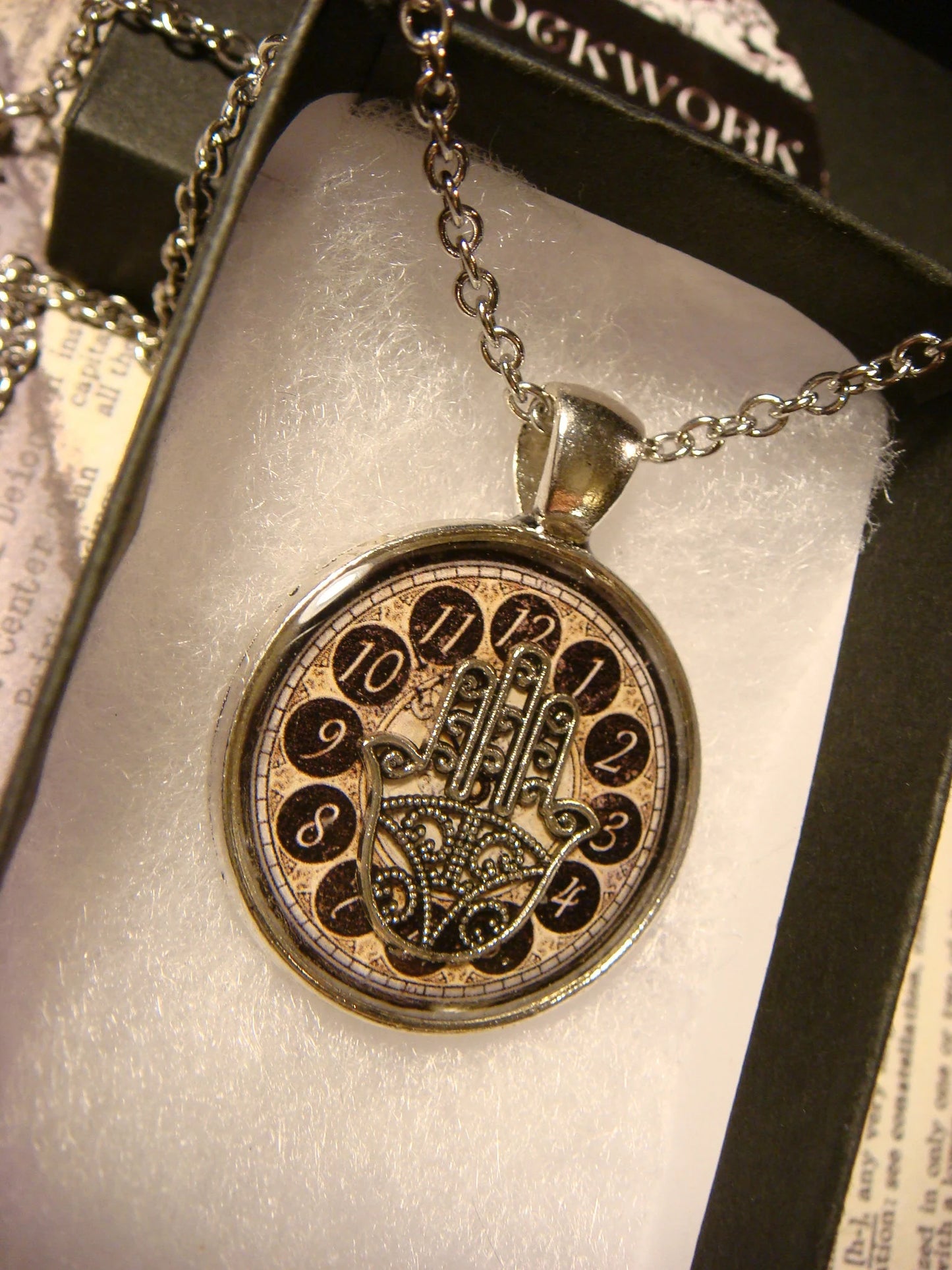 Hamsa over Clock Pendant Necklace