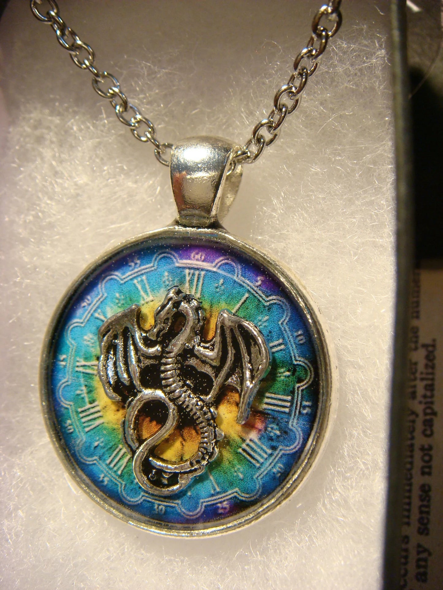 Dragon over Colorful Clock Pendant Necklace