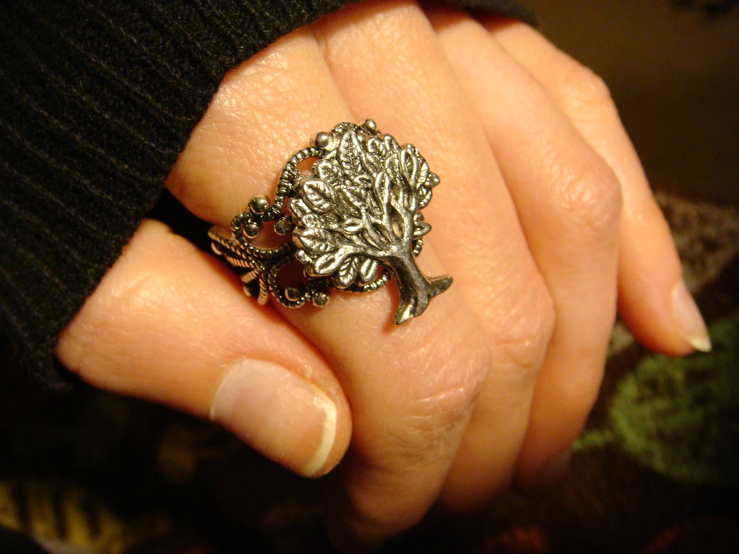 Tree of Life Filigree Ring in Antique Silver - Adjustable