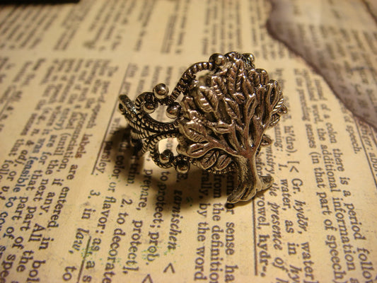Tree of Life Filigree Ring in Antique Silver - Adjustable