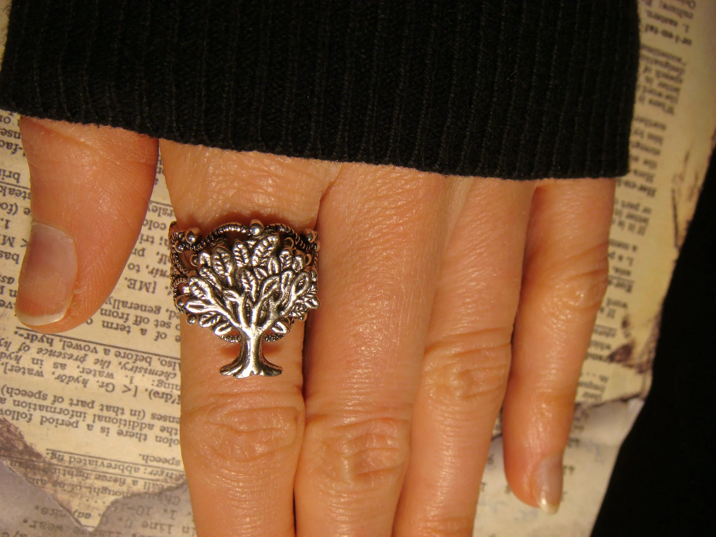 Tree of Life Filigree Ring in Antique Silver - Adjustable