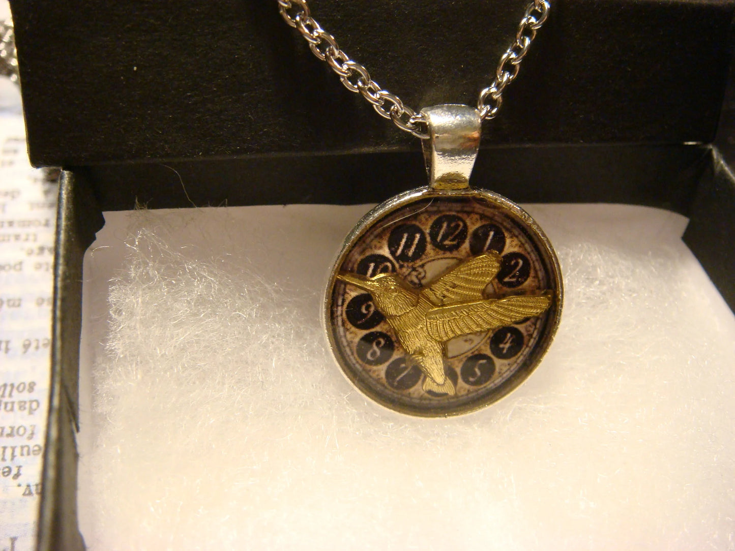 Hummingbird over Clock Small Pendant Necklace