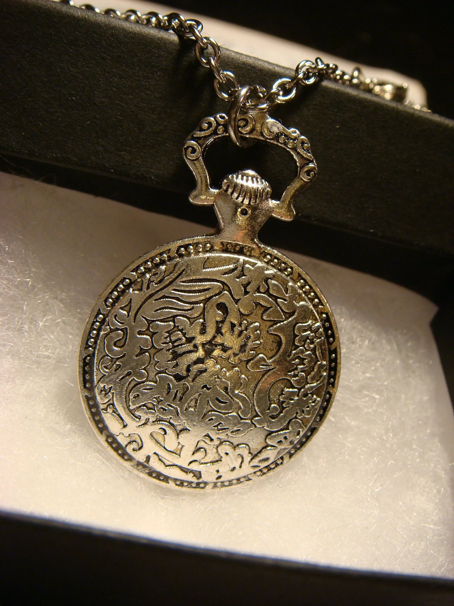 Elephant over Floral Clock Pocket Watch Pendant Necklace