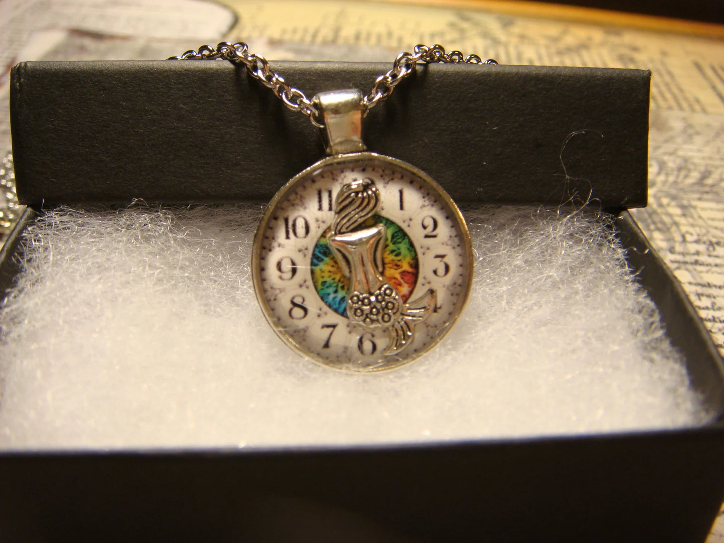 Mermaid over Clock Small Pendant Necklace