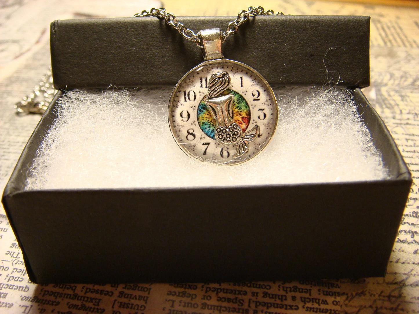 Mermaid over Clock Small Pendant Necklace