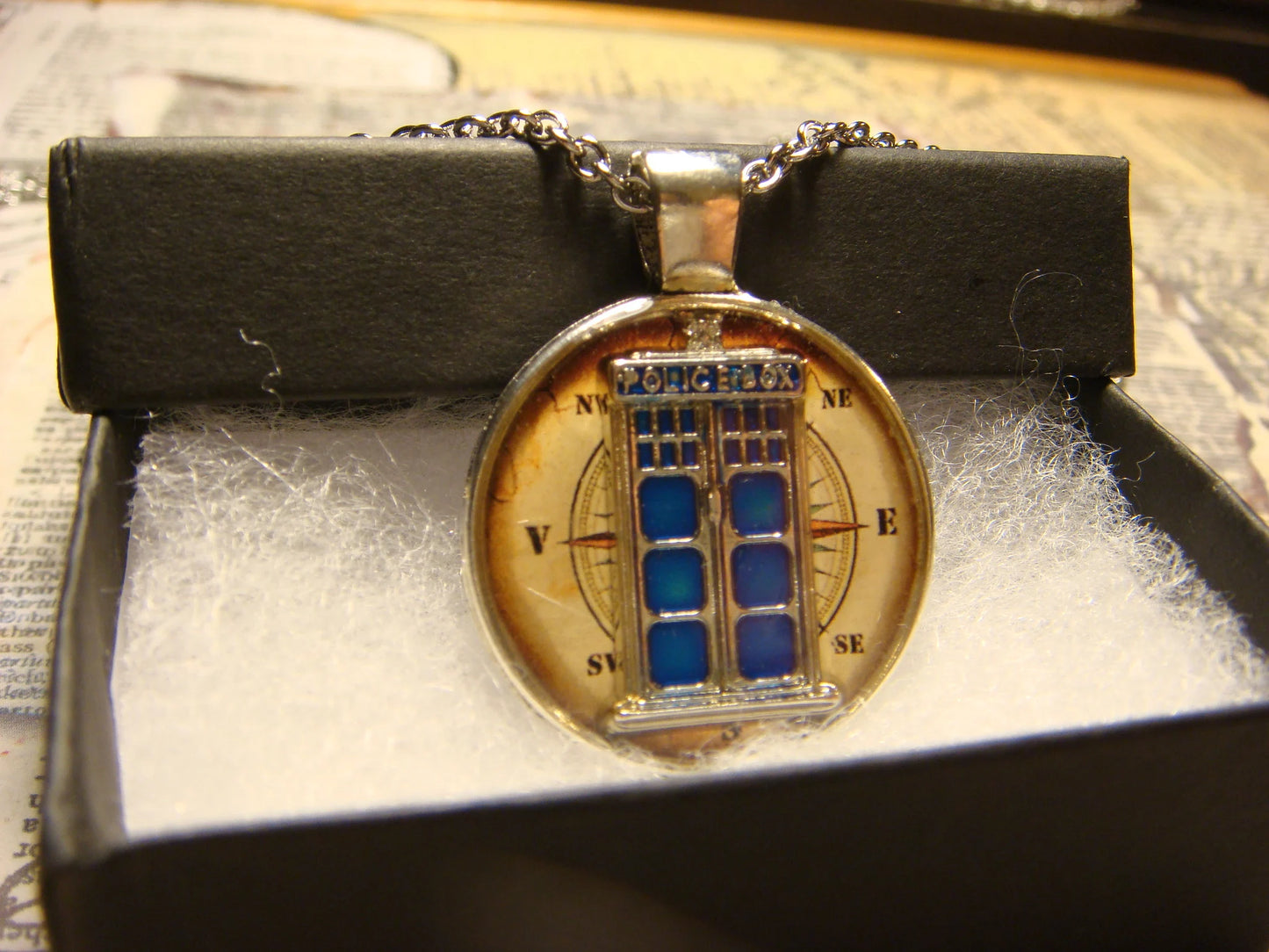 Police Box Compass Pendant Necklace