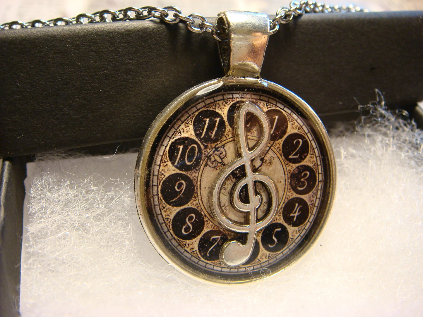Treble Clef over Clock Pendant Necklace