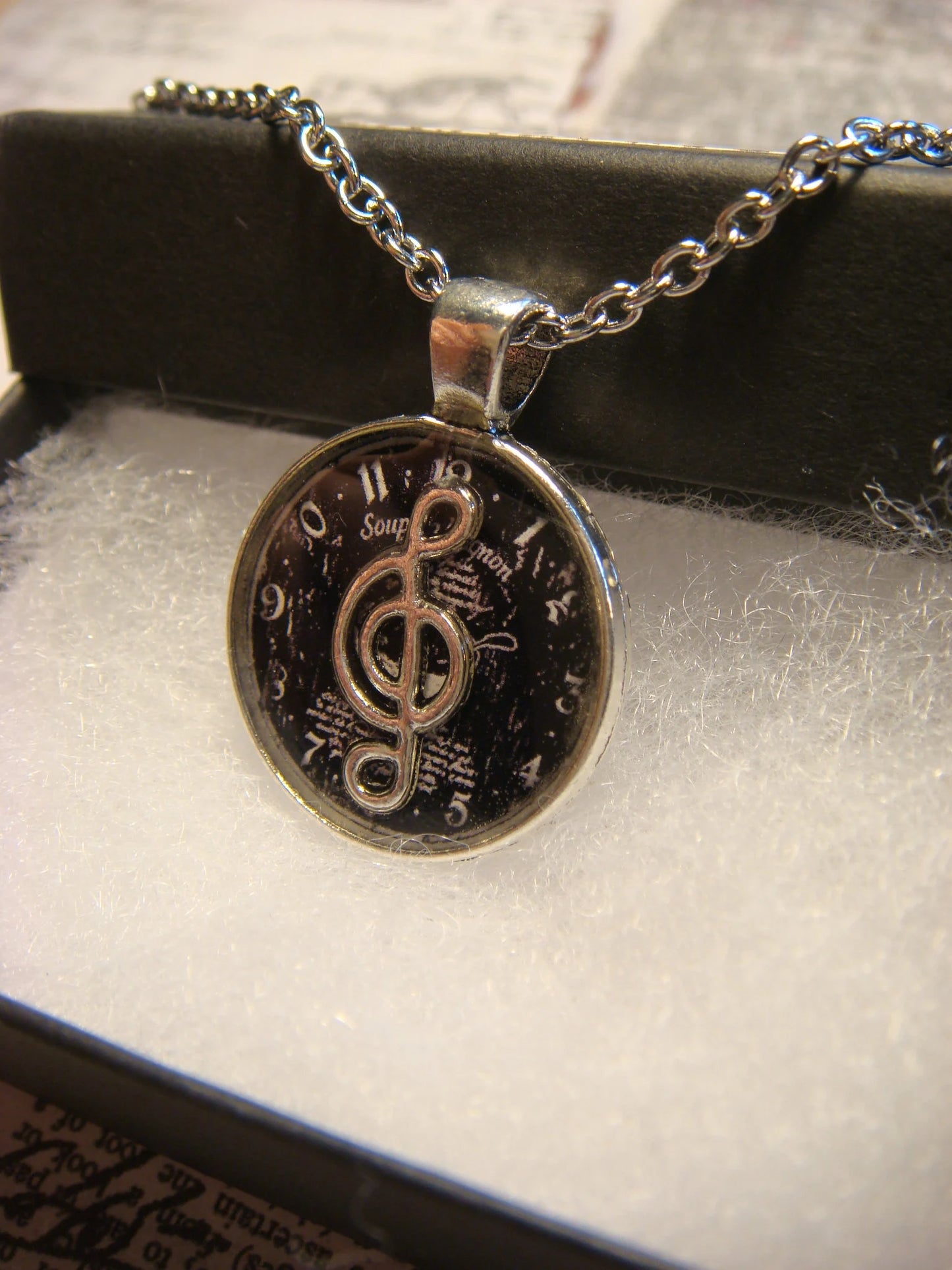 Treble Clef over Clock Small Pendant Necklace