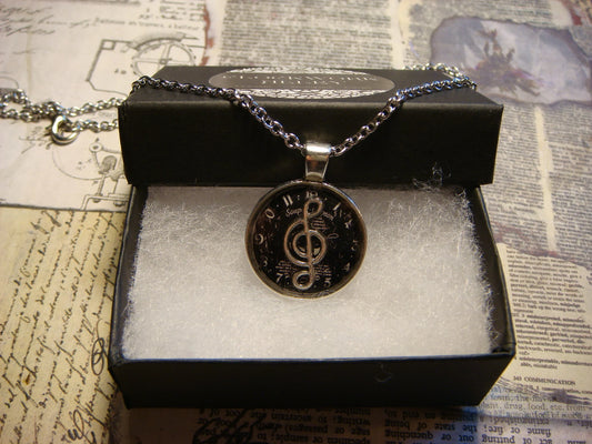 Treble Clef over Clock Small Pendant Necklace