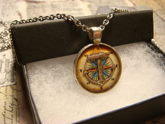 Anchor over Compass Rose Small Pendant Necklace