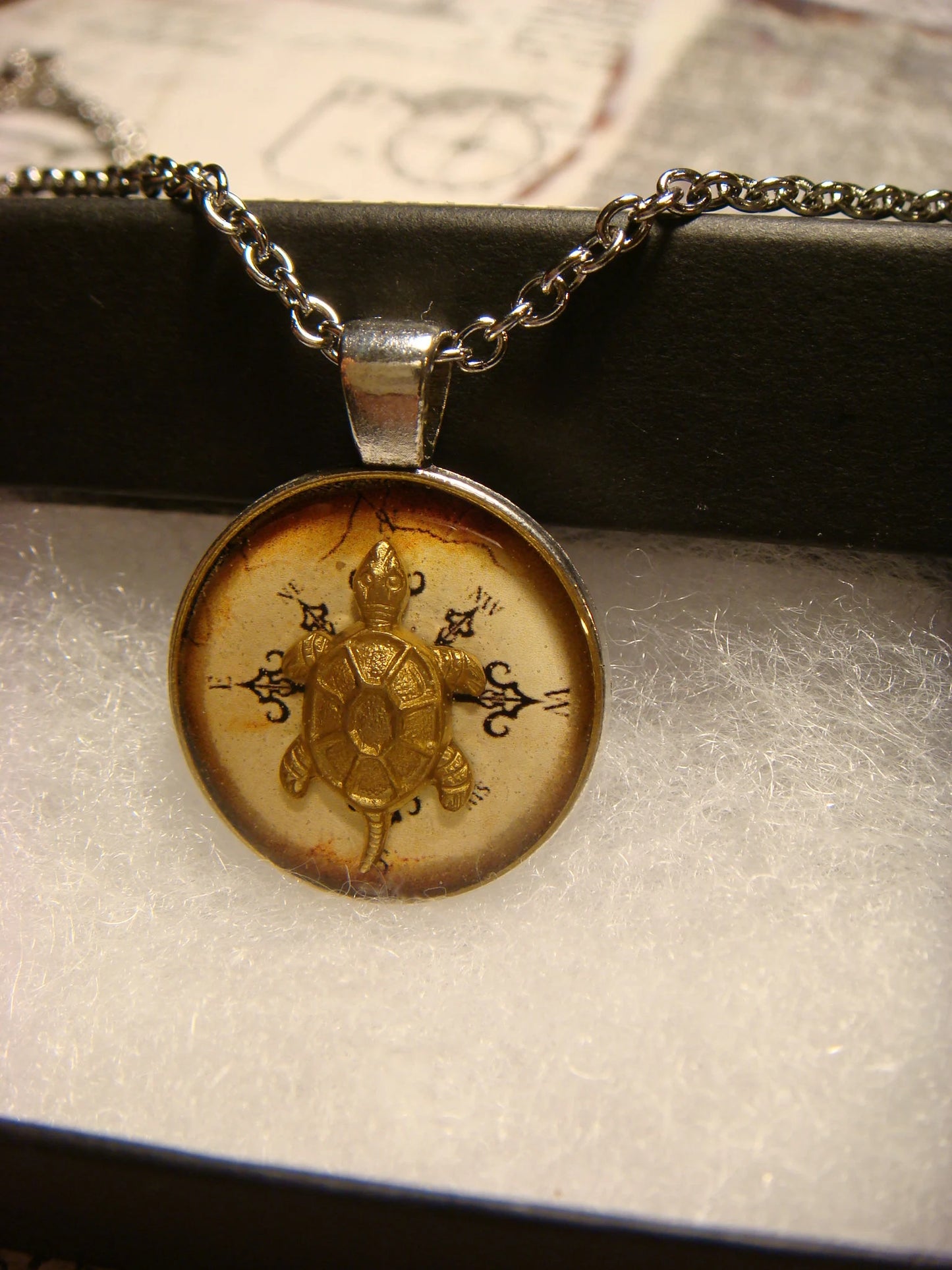 Turtle over Compass Small Pendant Necklace