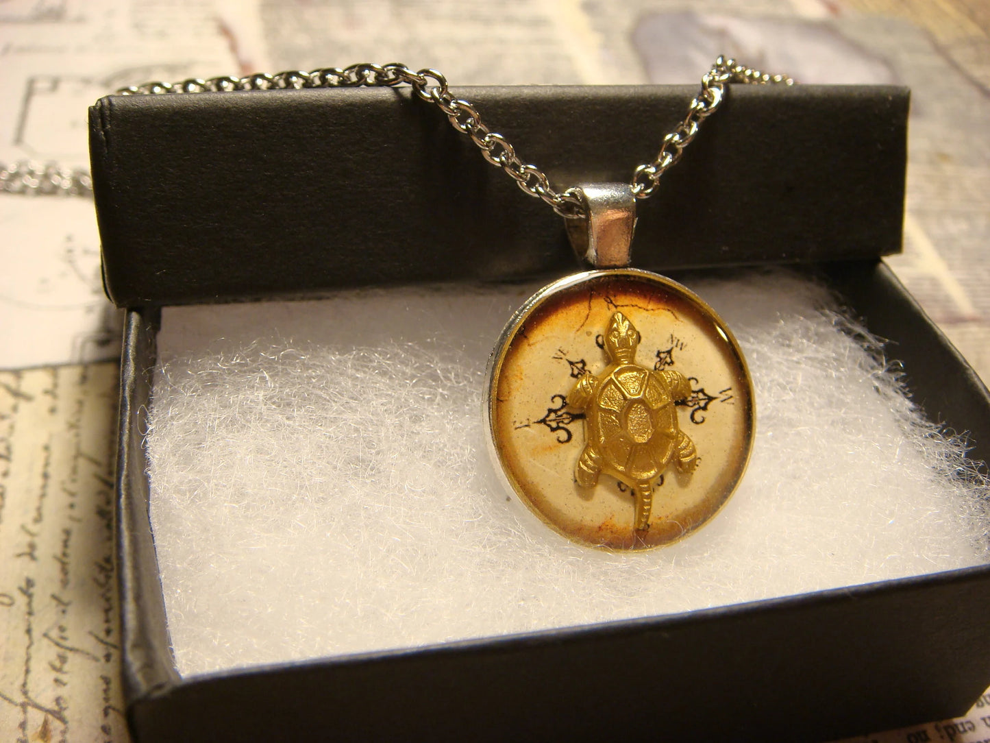 Turtle over Compass Small Pendant Necklace
