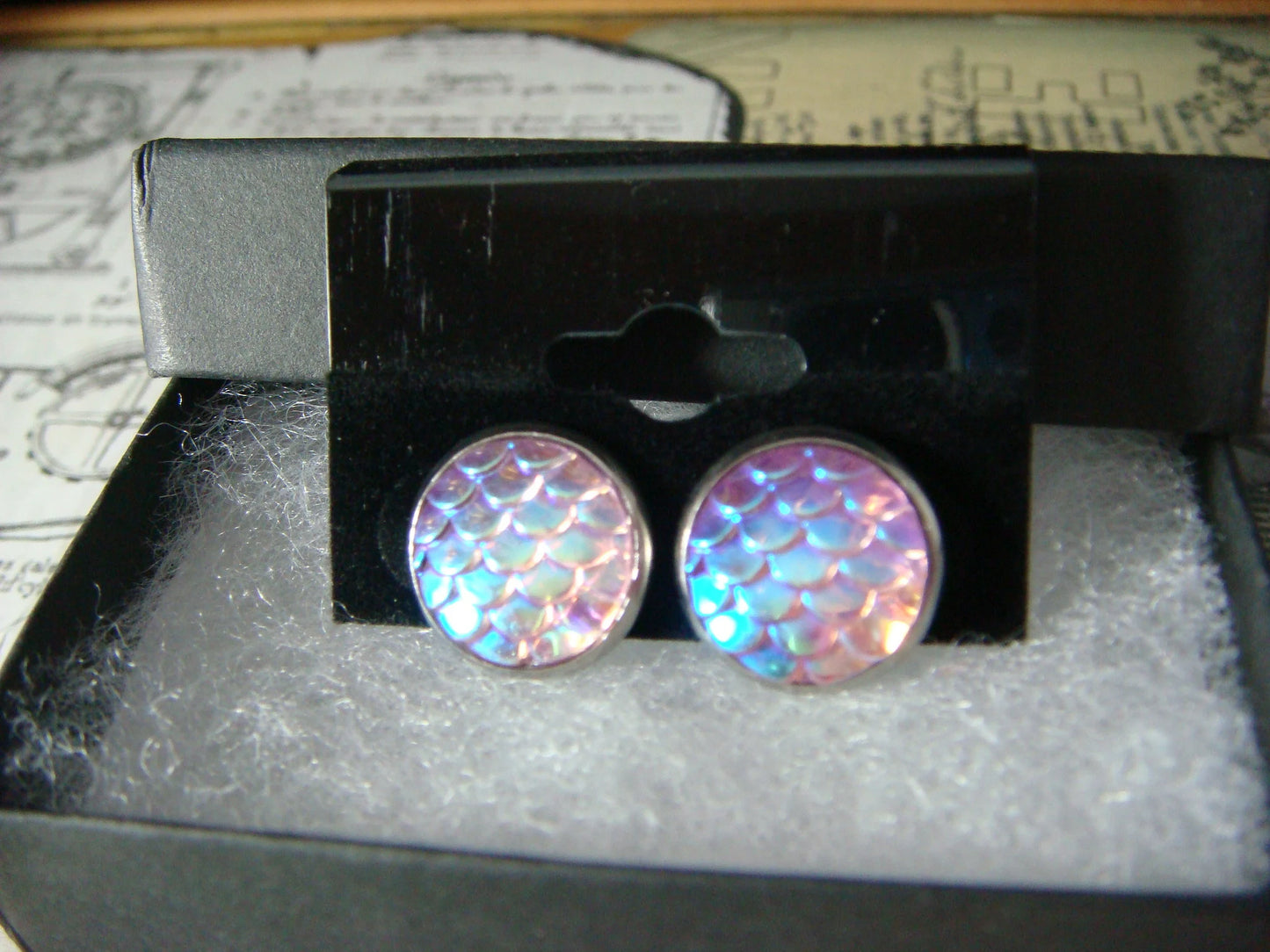 Iridescent Pink Scales Stud Earrings