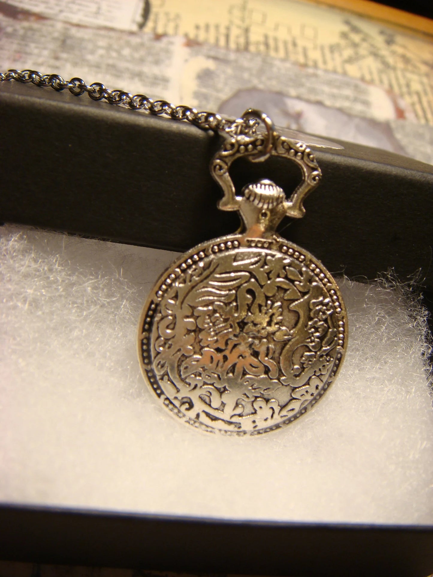 Owl over Colorful Clock Pocket Watch Pendant Necklace