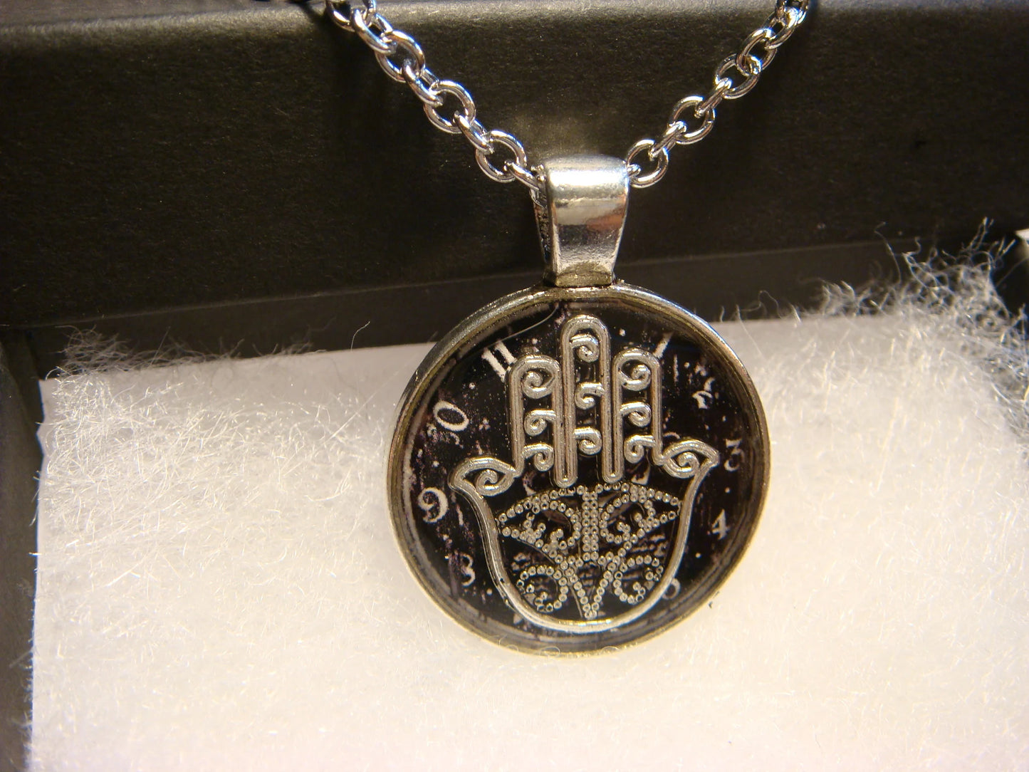 Hamsa over Clock Small Pendant Necklace