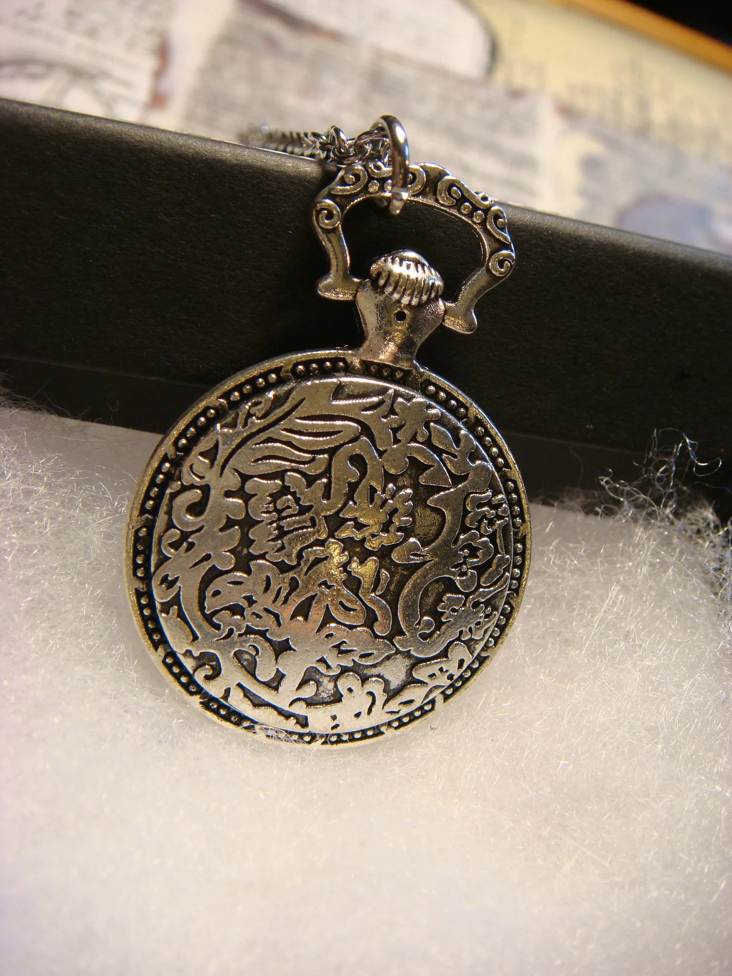Hamsa over Compass Pocket Watch Pendant Necklace