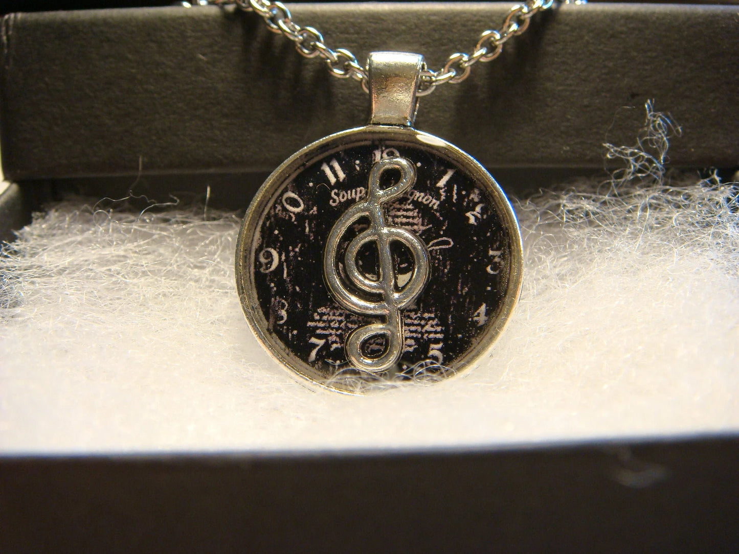 Treble Clef over Clock Small Pendant Necklace