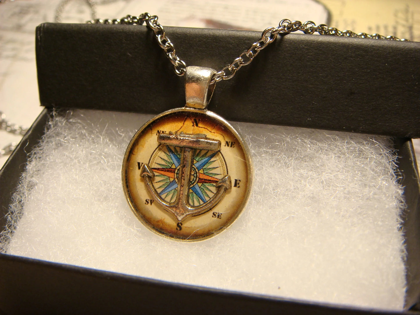 Anchor over Compass Rose Small Pendant Necklace