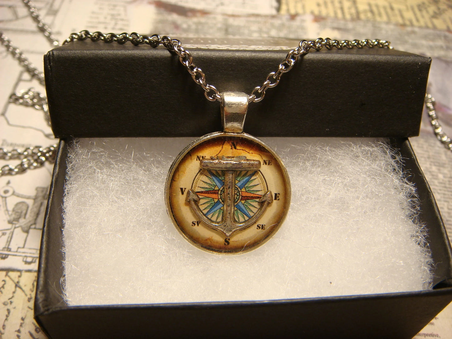 Anchor over Compass Rose Small Pendant Necklace