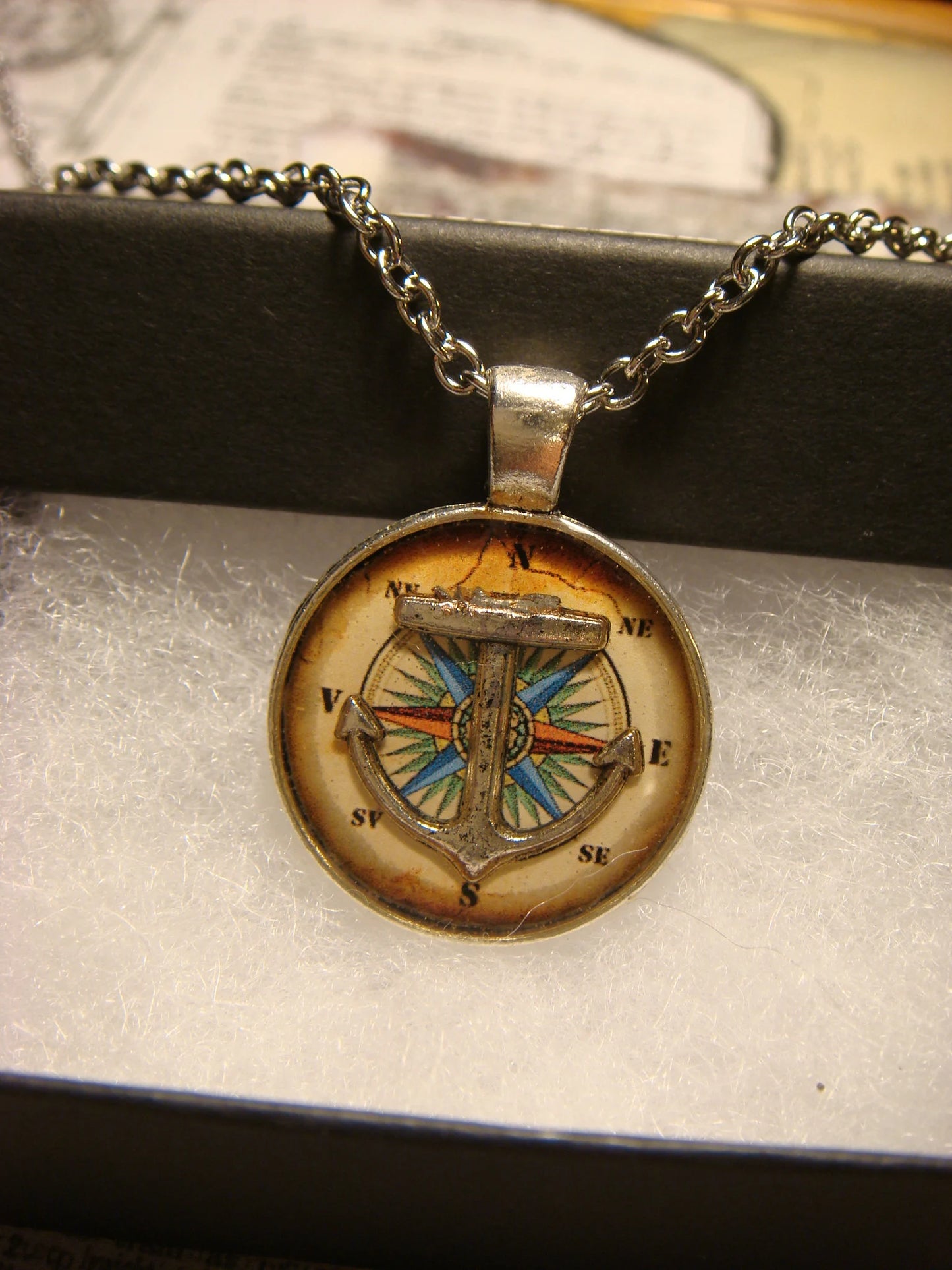 Anchor over Compass Rose Small Pendant Necklace