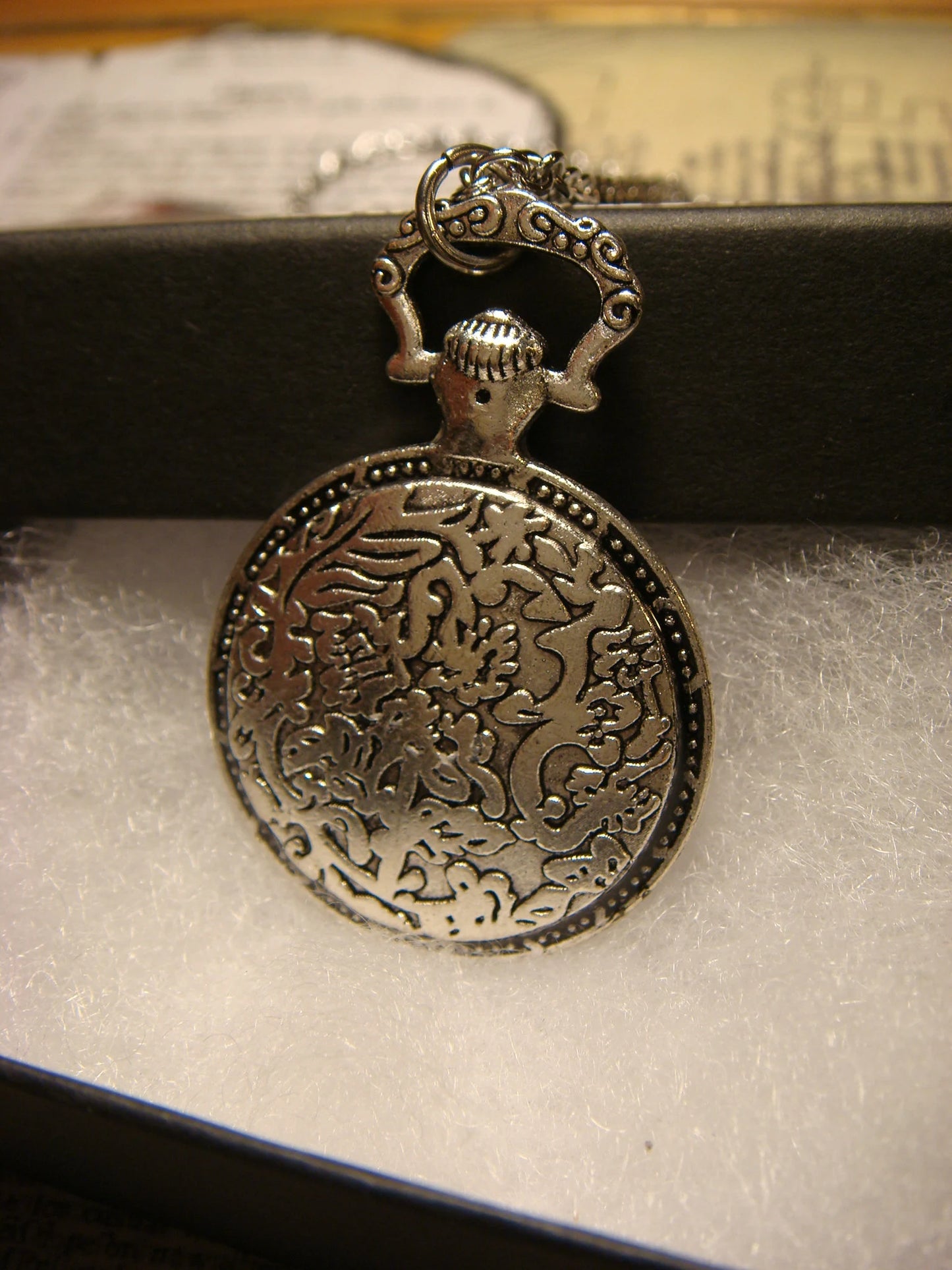 Tree of Life Heart over Etched Gear Pocket Watch Style Pendant Necklace
