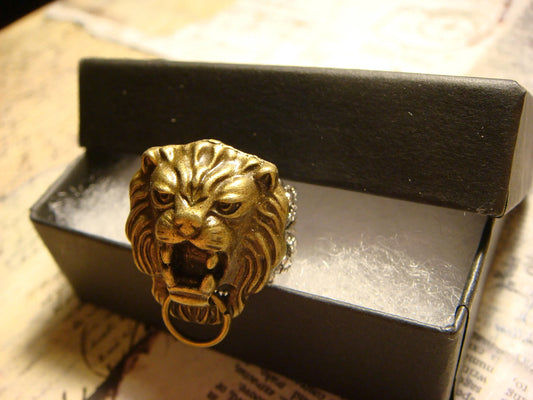 Lion Knocker Filigree Ring in Antique Silver - Adjustable