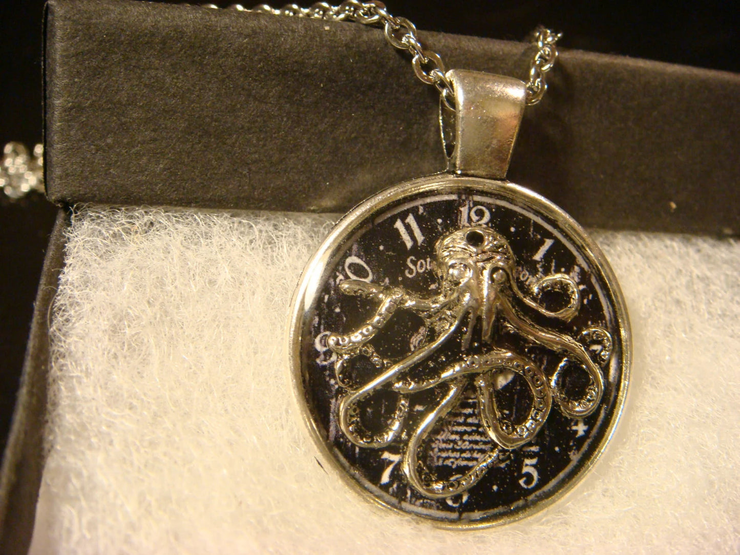 Octopus over Clock Pendant Necklace