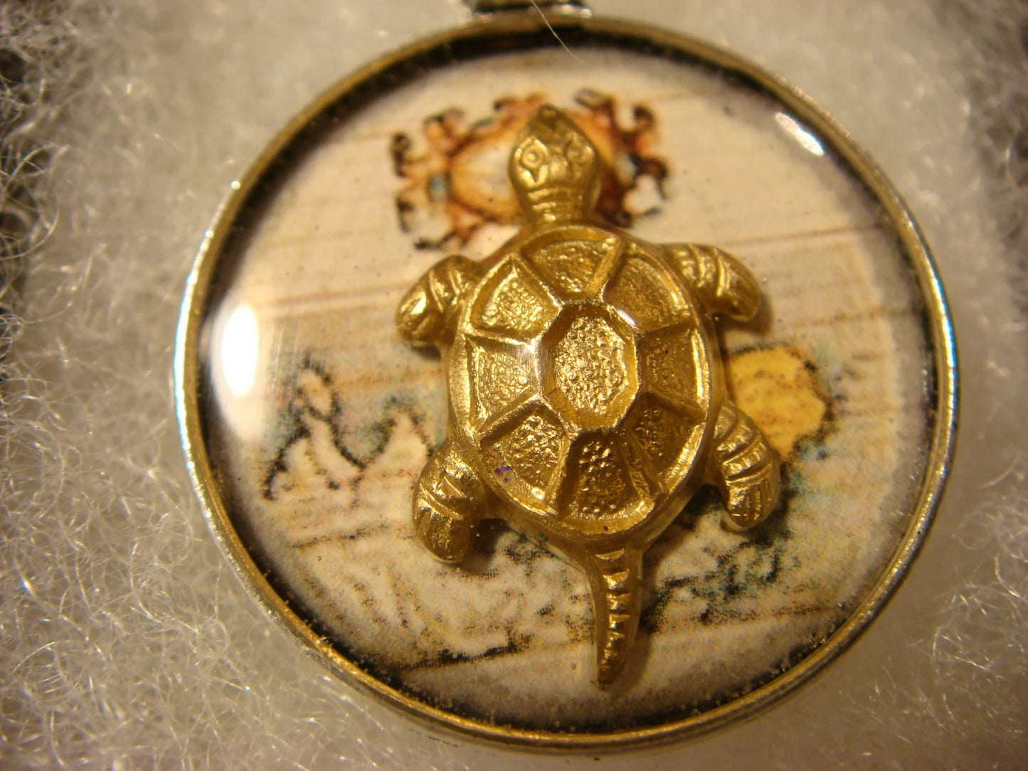 Turtle over Map Small Pendant Necklace