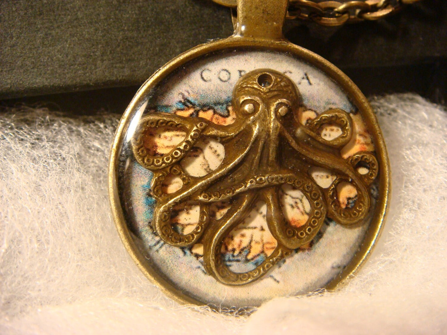 Octopus over Map Pendant Necklace