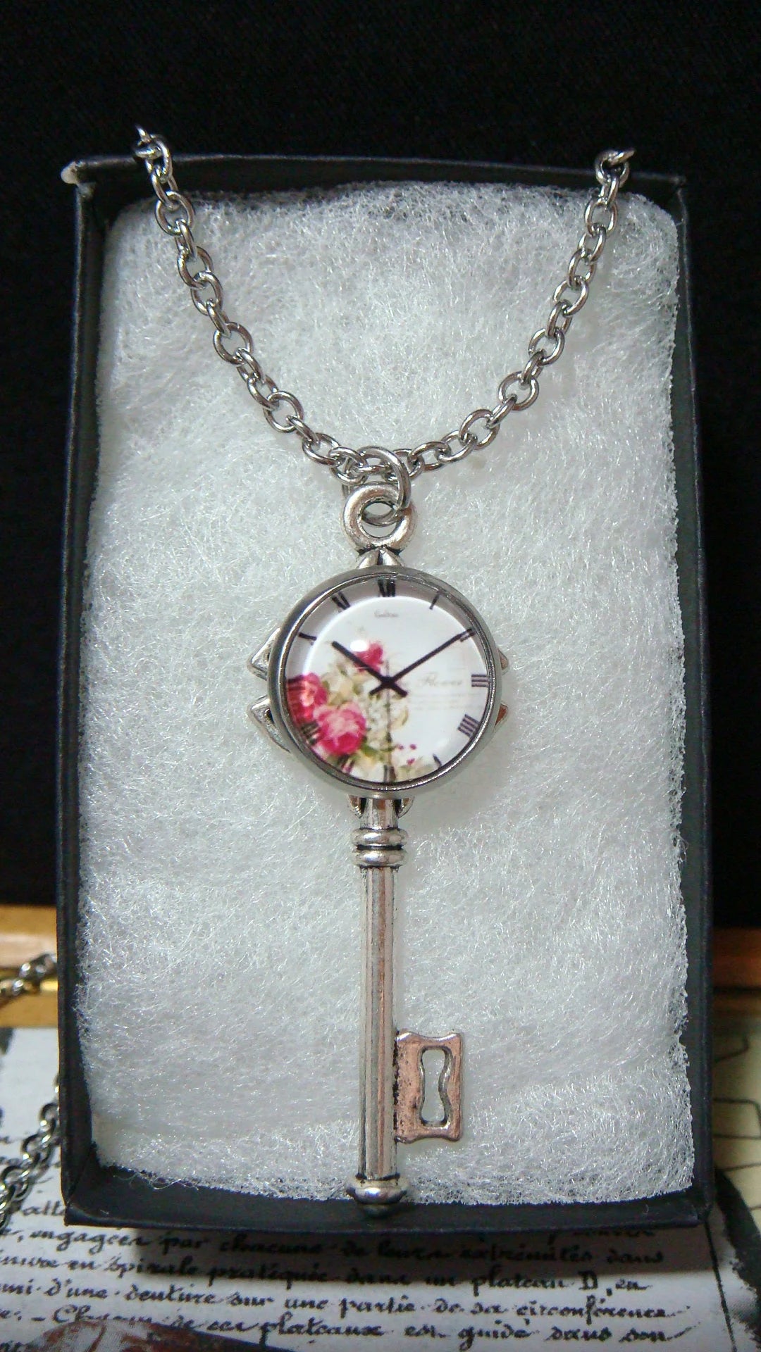Floral Clock Image Key Necklace
