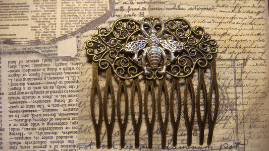 Bee Hair Comb in Antique Bronze