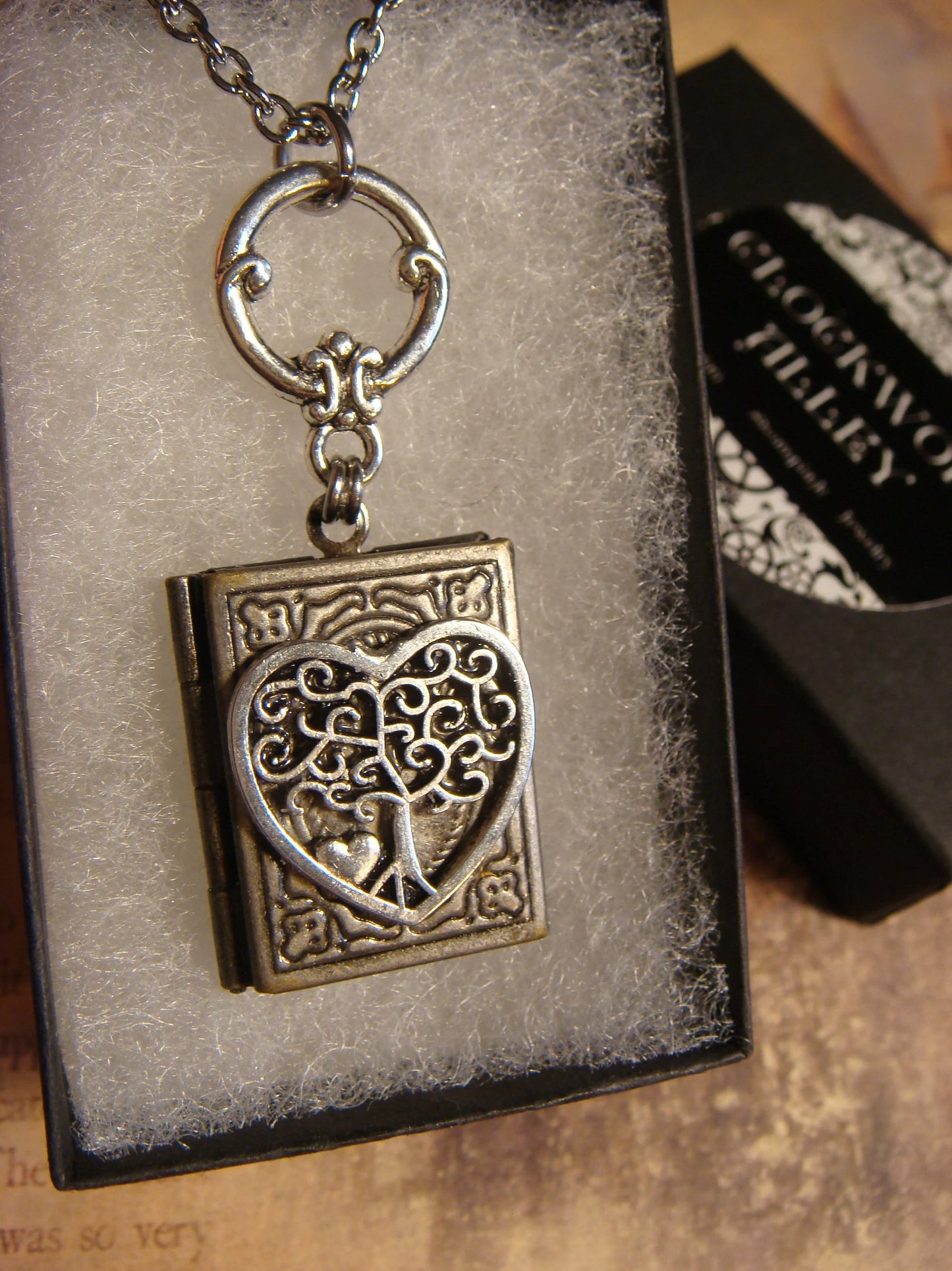 Tree Heart Book Locket Necklace