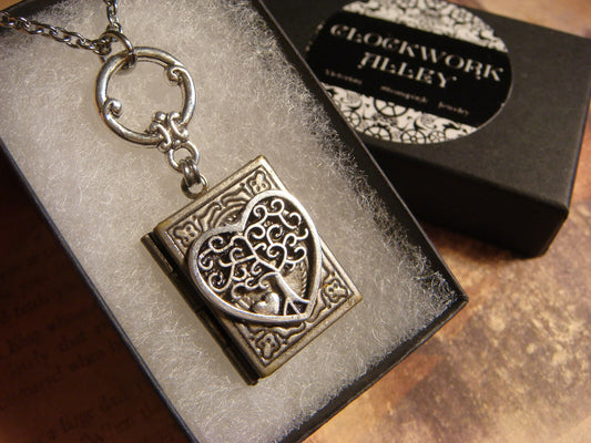 Tree Heart Book Locket Necklace