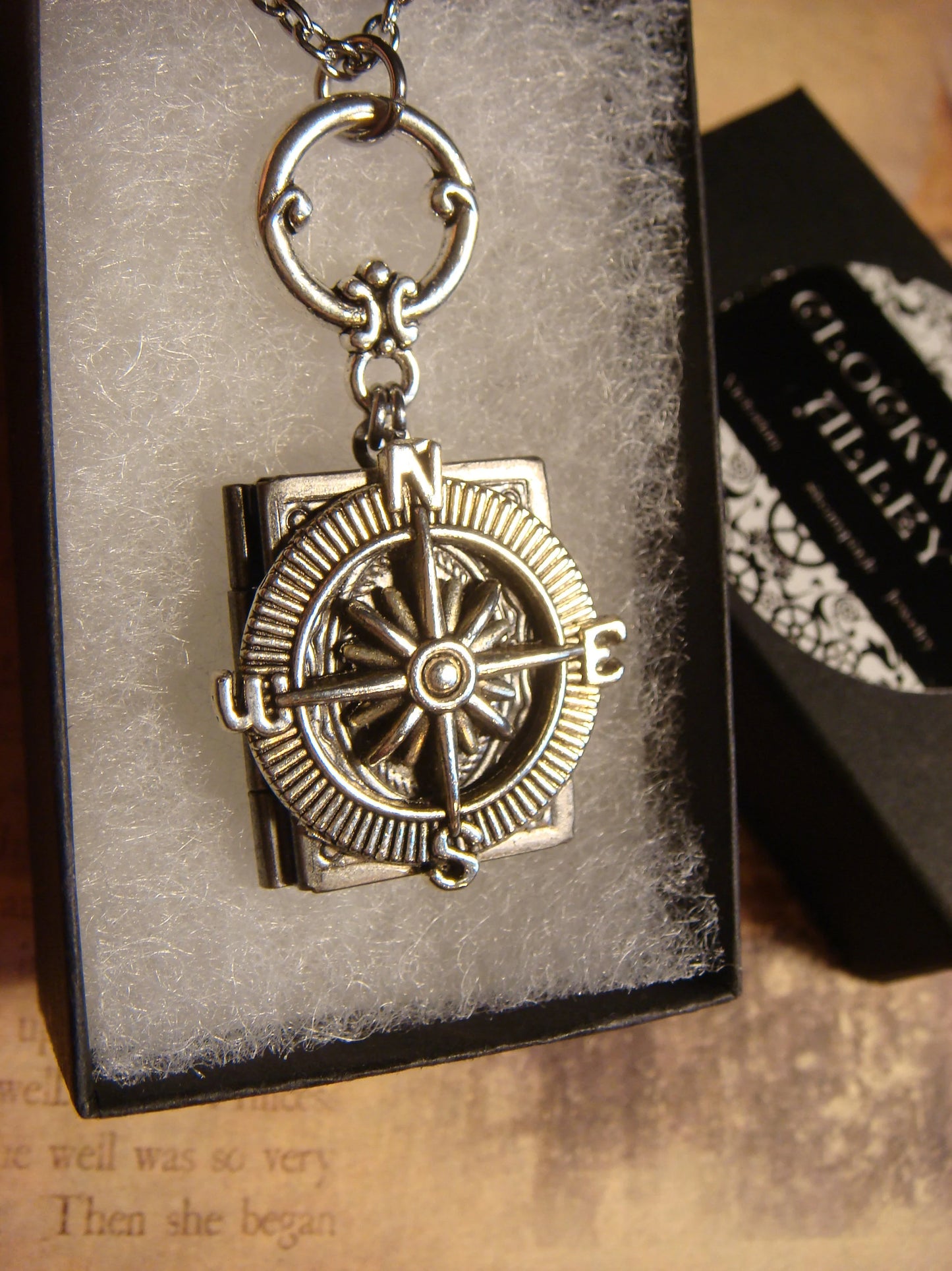 Compass Rose Book Locket Necklace