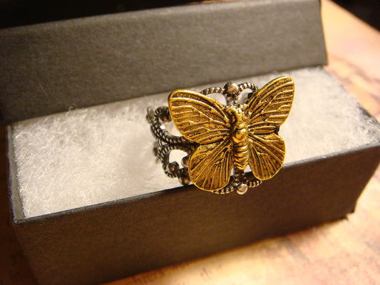 Butterfly Filigree Ring in Antique Silver - Adjustable