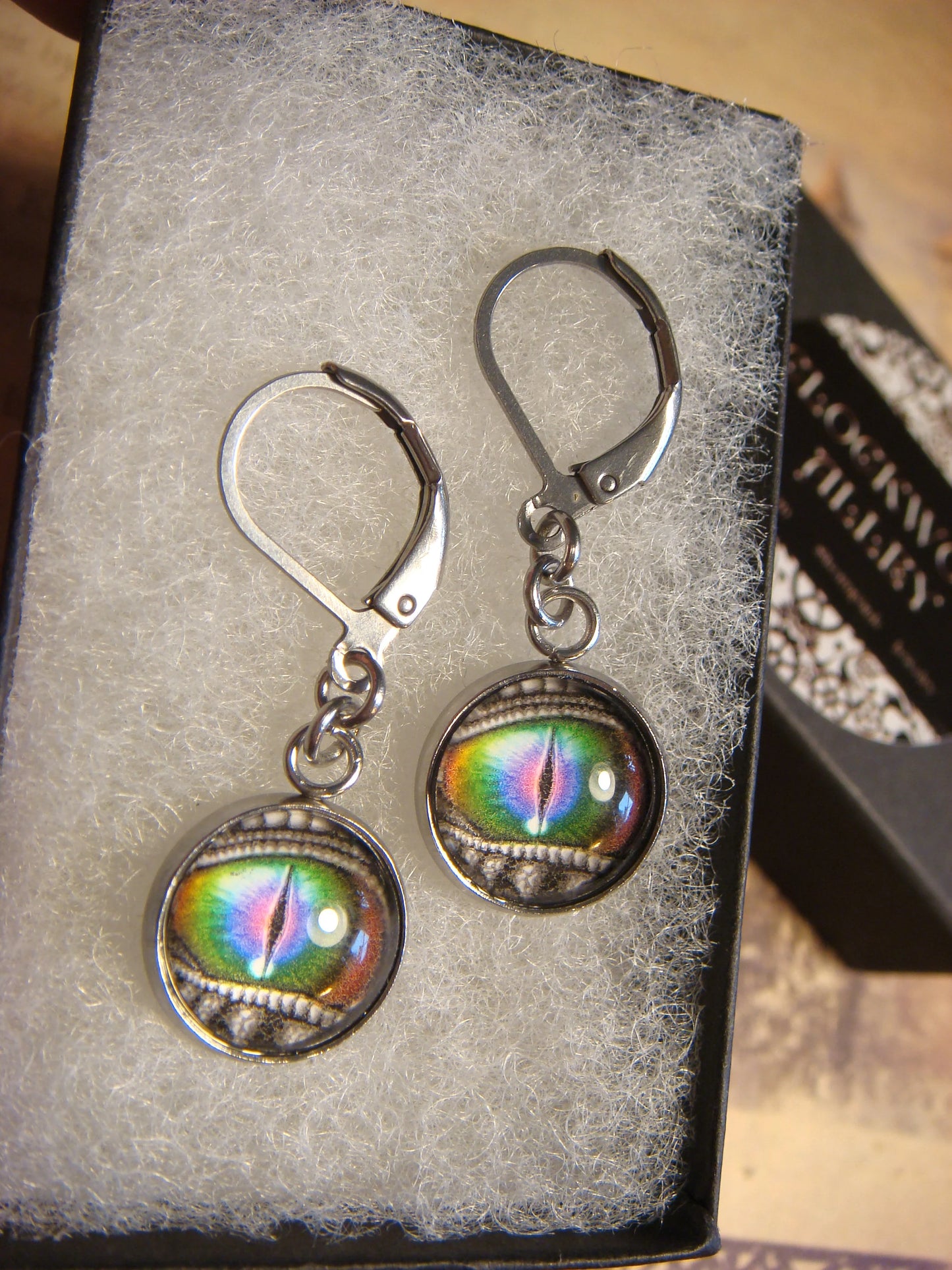 Dragon Eye Image Stainless Steel Dangle Earrings