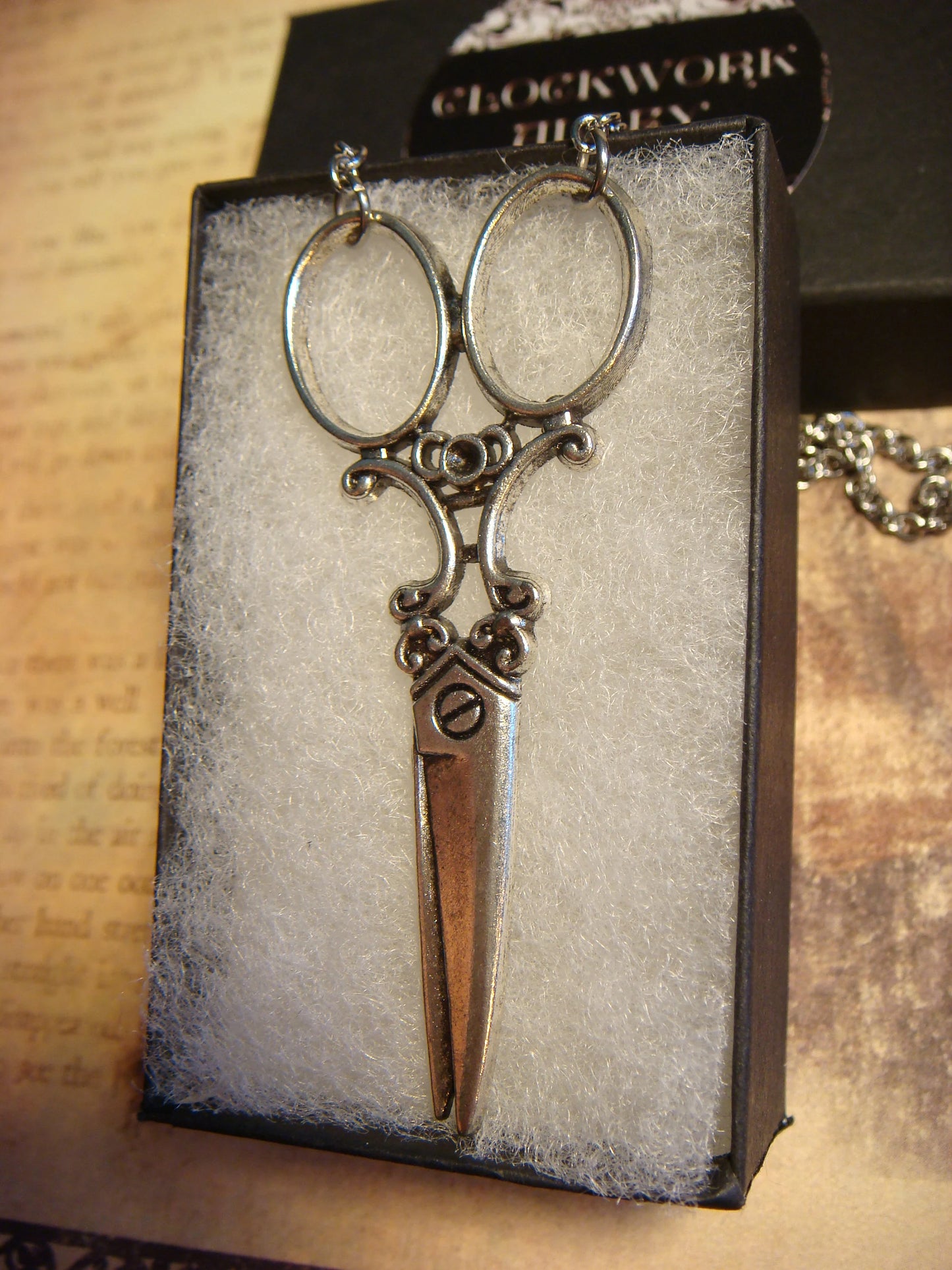 Scissors Necklace in Antique Silver