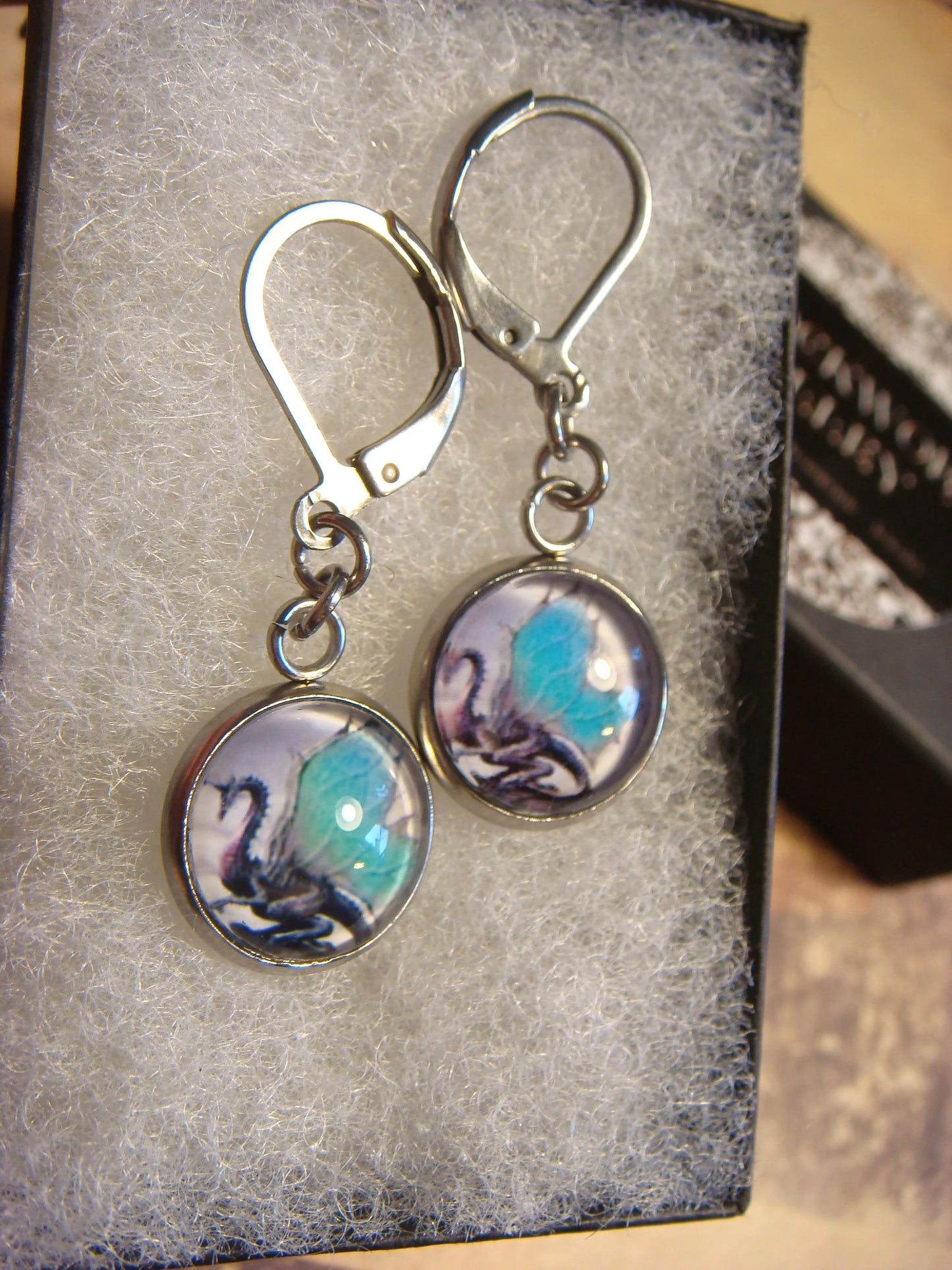 Dragon Image Stainless Steel Dangle Earrings