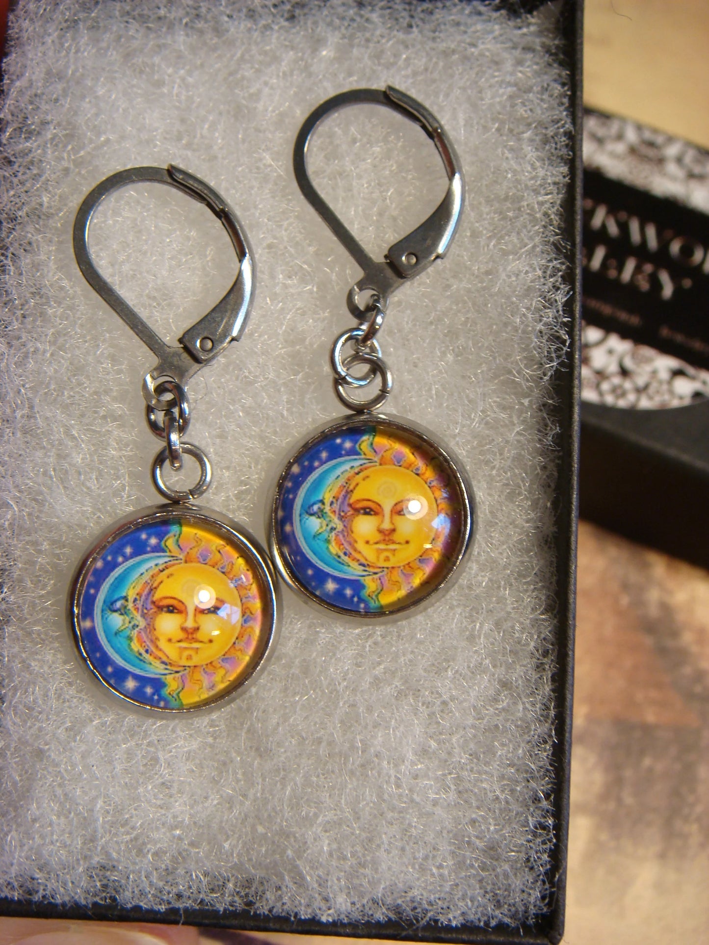 Moon and Sun Stainless Steel Dangle Earrings