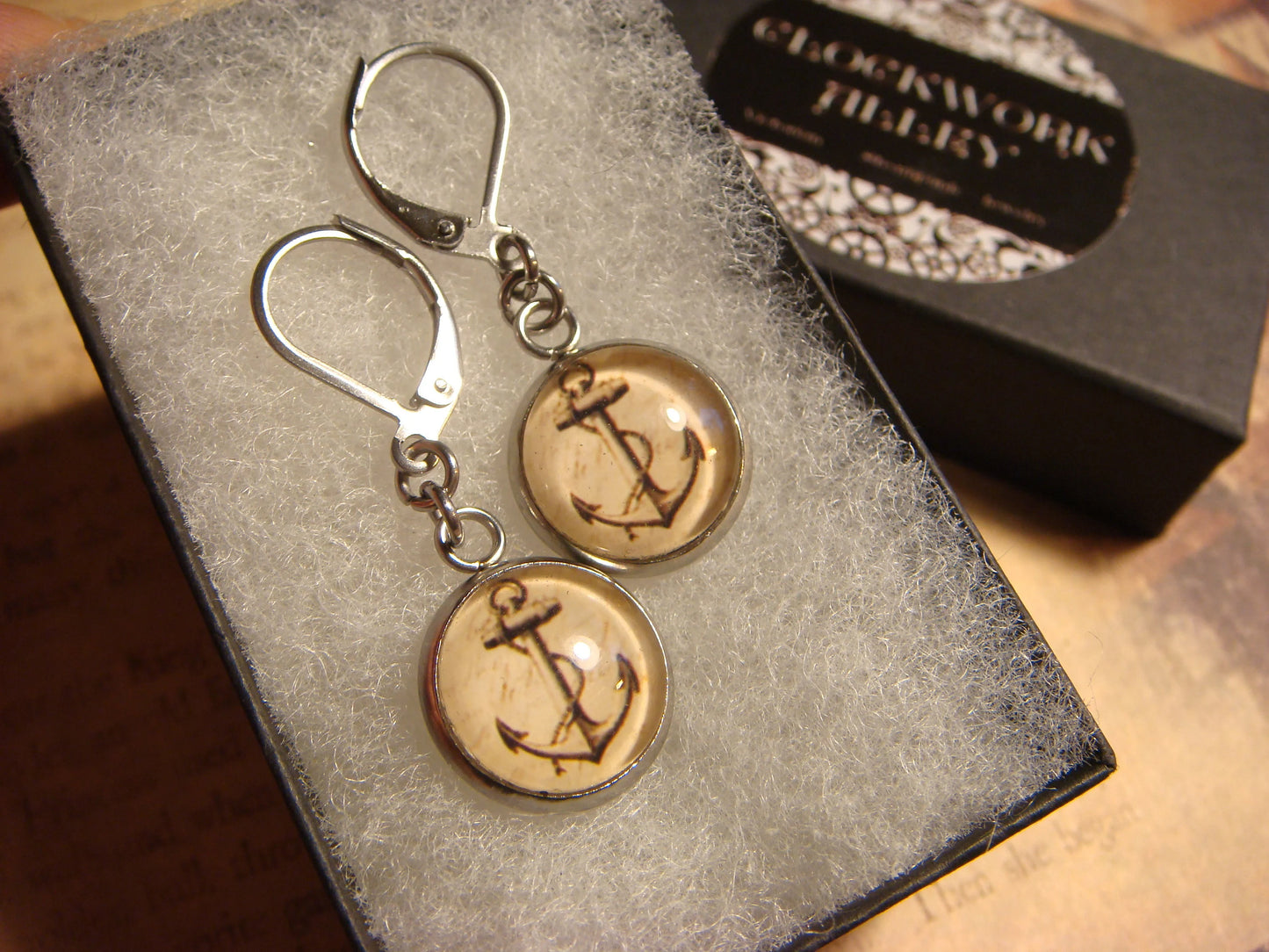 Anchor Image Stainless Steel Dangle Earrings
