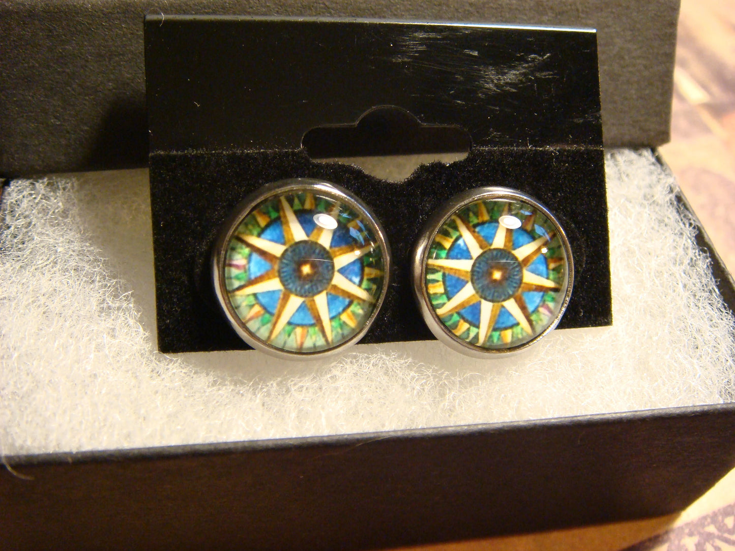Compass Star Image Stainless Steel Stud Earrings