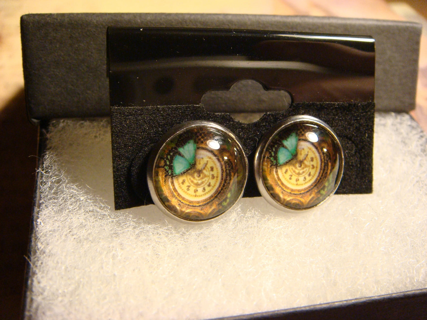 Butterfly Clock Image Stainless Steel Stud Earrings