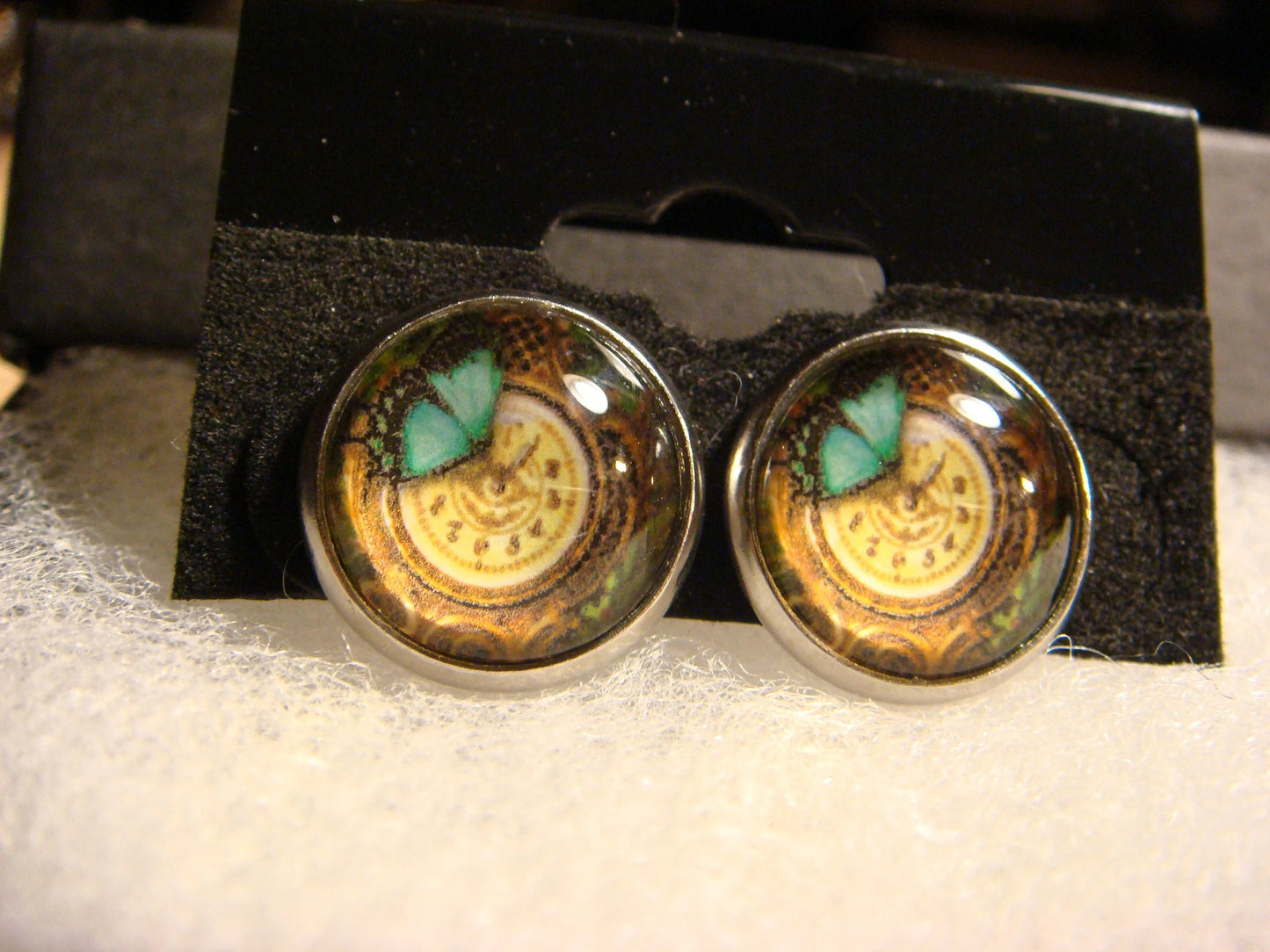 Butterfly Clock Image Stainless Steel Stud Earrings