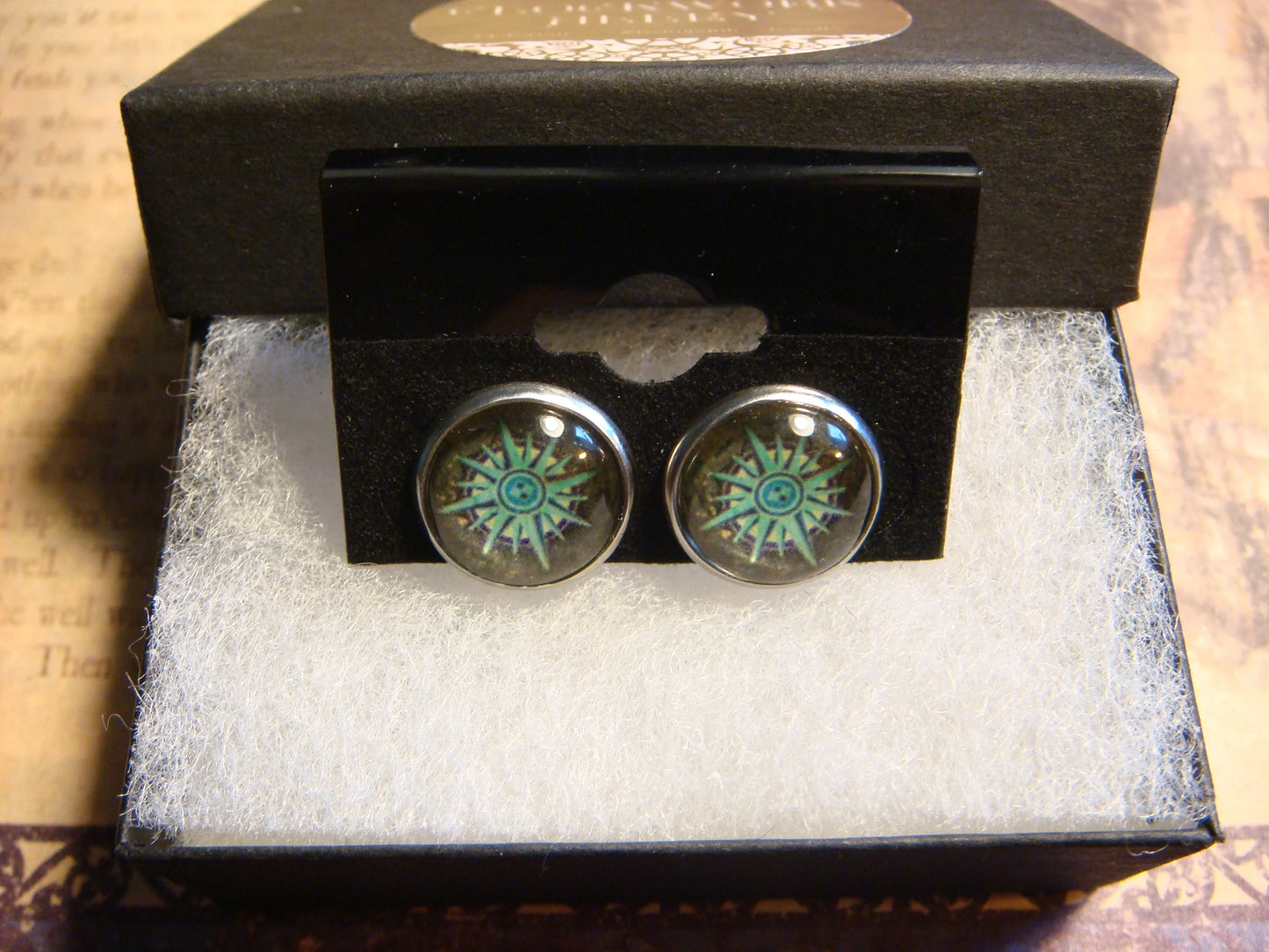 Compass Rose Image Stainless Steel Stud Earrings