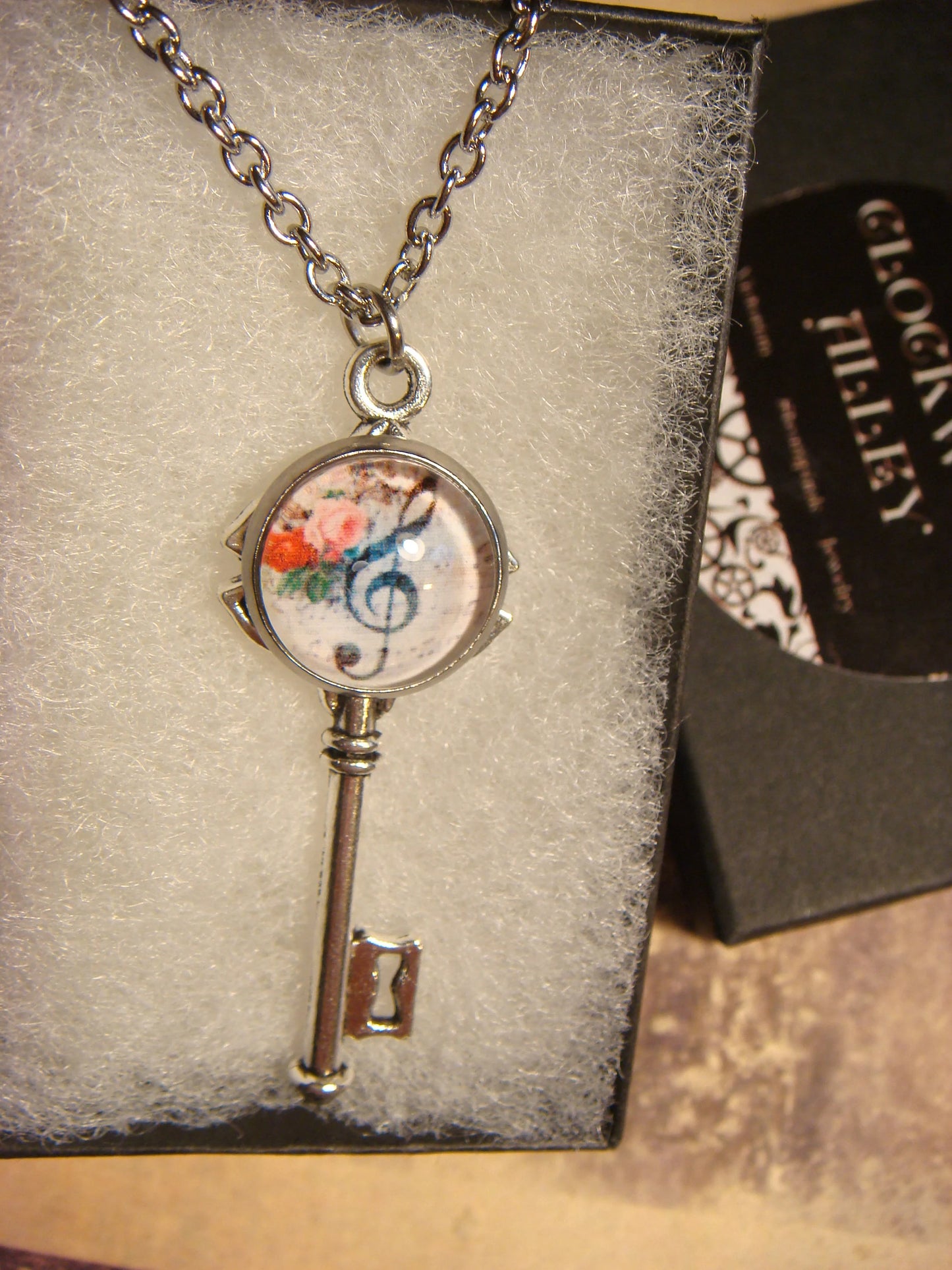 Floral Treble Clef Image Key Necklace